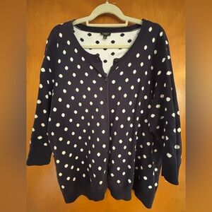 Talbots Navy and White Polka Dot Cardigan